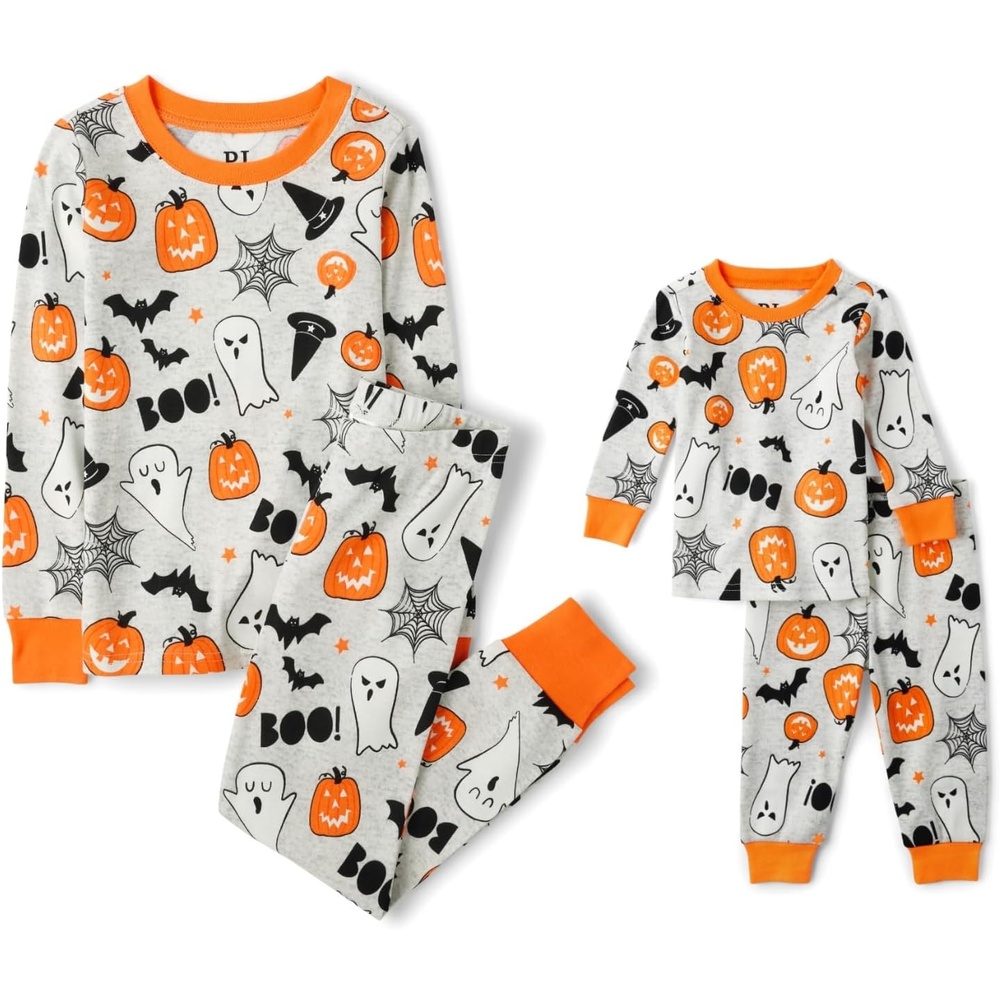 image:imageThe Childrens Place Baby and Kids Sibling Matching Halloween and Holiday Pajama Sets CottonMini Boos Glow