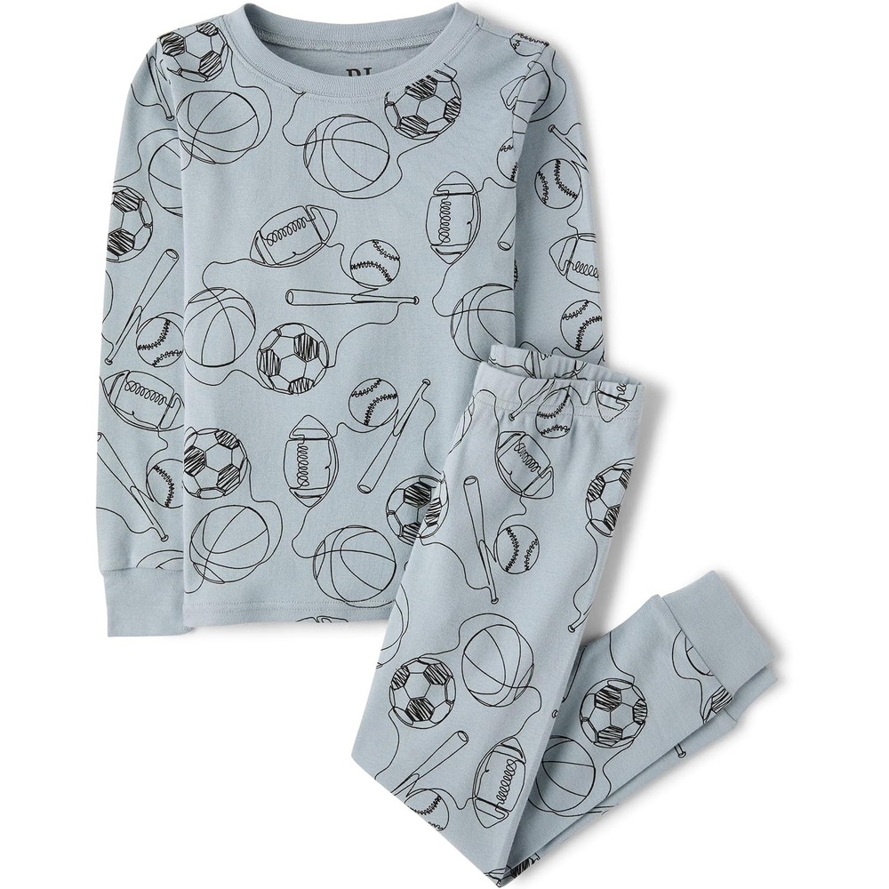 image:imageThe Childrens Place Boys 100 Snug Fit Cotton Long Sleeve Top and Pants2piece Pajama SetsSports Ball Doodle