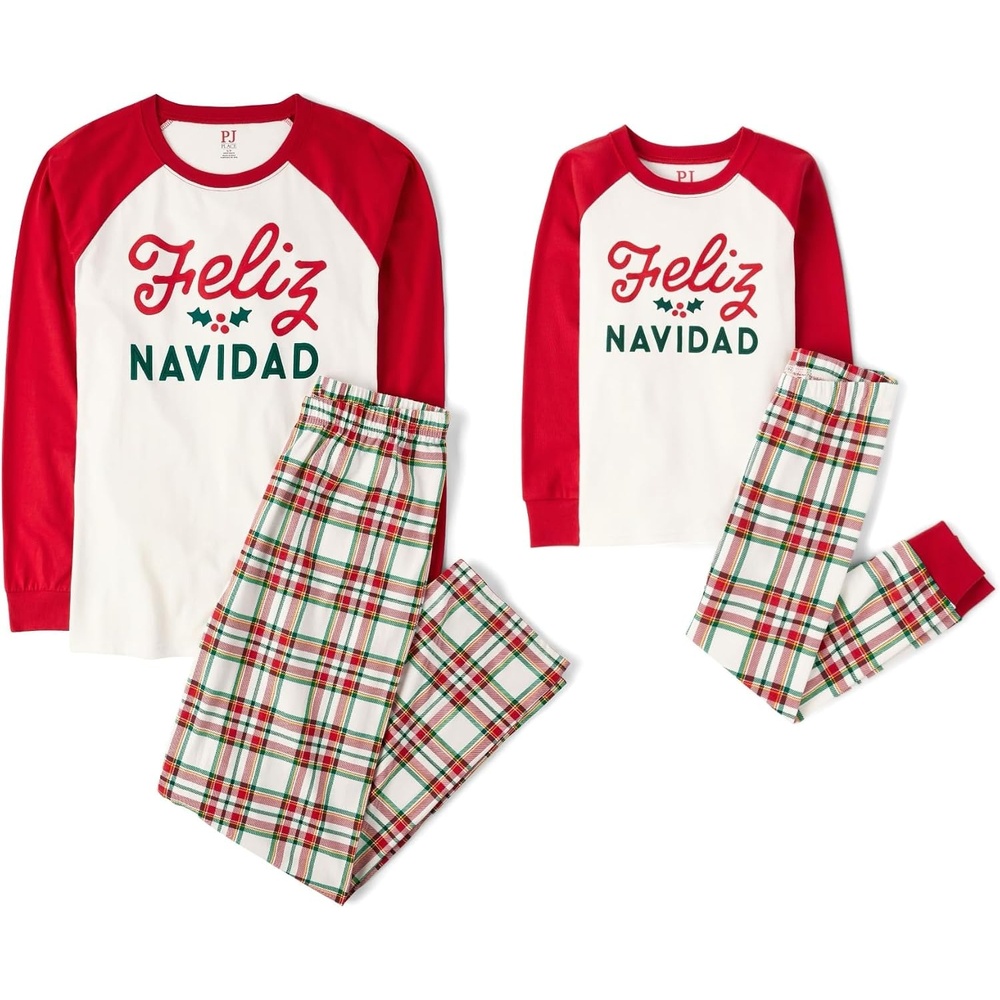 image:imageThe Childrens Place Family Matching Holiday Long Sleeve Pajama Sets CottonFeliz Navidad Plaid