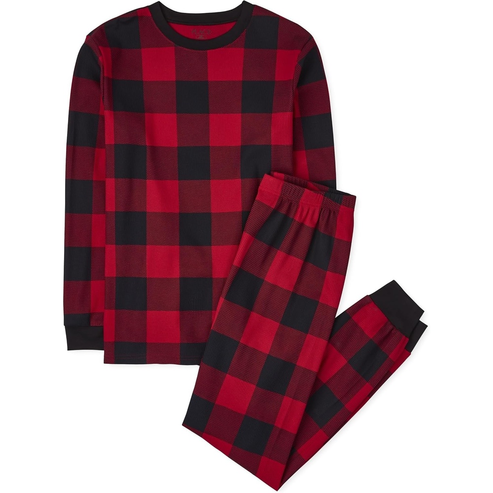 image:imageThe Childrens Place Family Matching Holiday Long Sleeve Pajama Sets CottonRedBlack Check Thermal