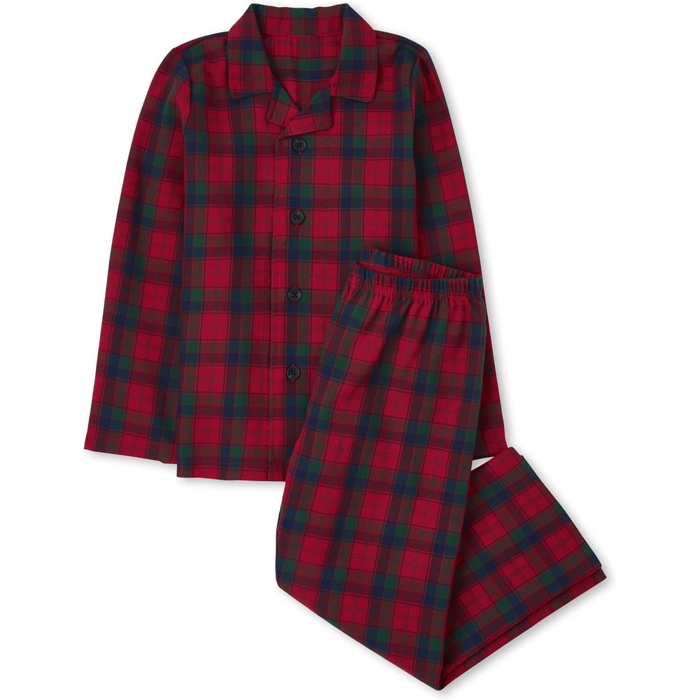 image:imageThe Childrens Place Kids Holiday Long Sleeve Button Down Pajama SetsRedGreen Plaid
