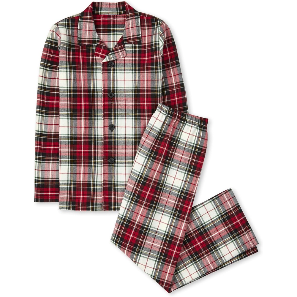 image:imageThe Childrens Place Kids Holiday Long Sleeve Button Down Pajama SetsRedWhite Plaid