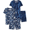 The Children’s Place Boys’ Short Sleeve Top and Shorts Snug Fit 100% Cotton 4 Piece Pajama Set(Camo/Dino Glow 2-pack)
