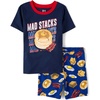 The Children’s Place Boys’ Short Sleeve Top and Shorts Snug Fit 100% Cotton 4 Piece Pajama Set(Mad Pancake Stacks)