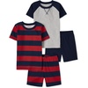 The Children’s Place Boys’ Short Sleeve Top and Shorts Snug Fit 100% Cotton 4 Piece Pajama Set(Navy/Red Rugby Stripe 2-pack)