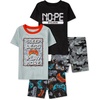 The Children’s Place Boys’ Short Sleeve Top and Shorts Snug Fit 100% Cotton 4 Piece Pajama Set(Play More Gamer 2-pack)