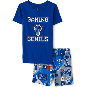 The Children’s Place Boys’ Short Sleeve Top and Shorts Snug Fit 100% Cotton 4 Piece Pajama Set(Gaming Genius Glow)