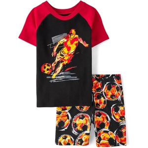 The Children’s Place Boys’ Short Sleeve Top and Shorts Snug Fit 100% Cotton 4 Piece Pajama Set(Soccer Player)