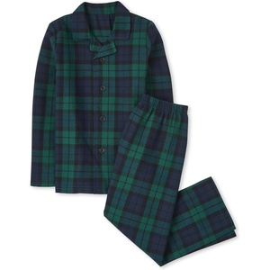The Children’s Place Kids’ Holiday Long Sleeve Button Down Pajama Sets(Navy/Green Plaid)