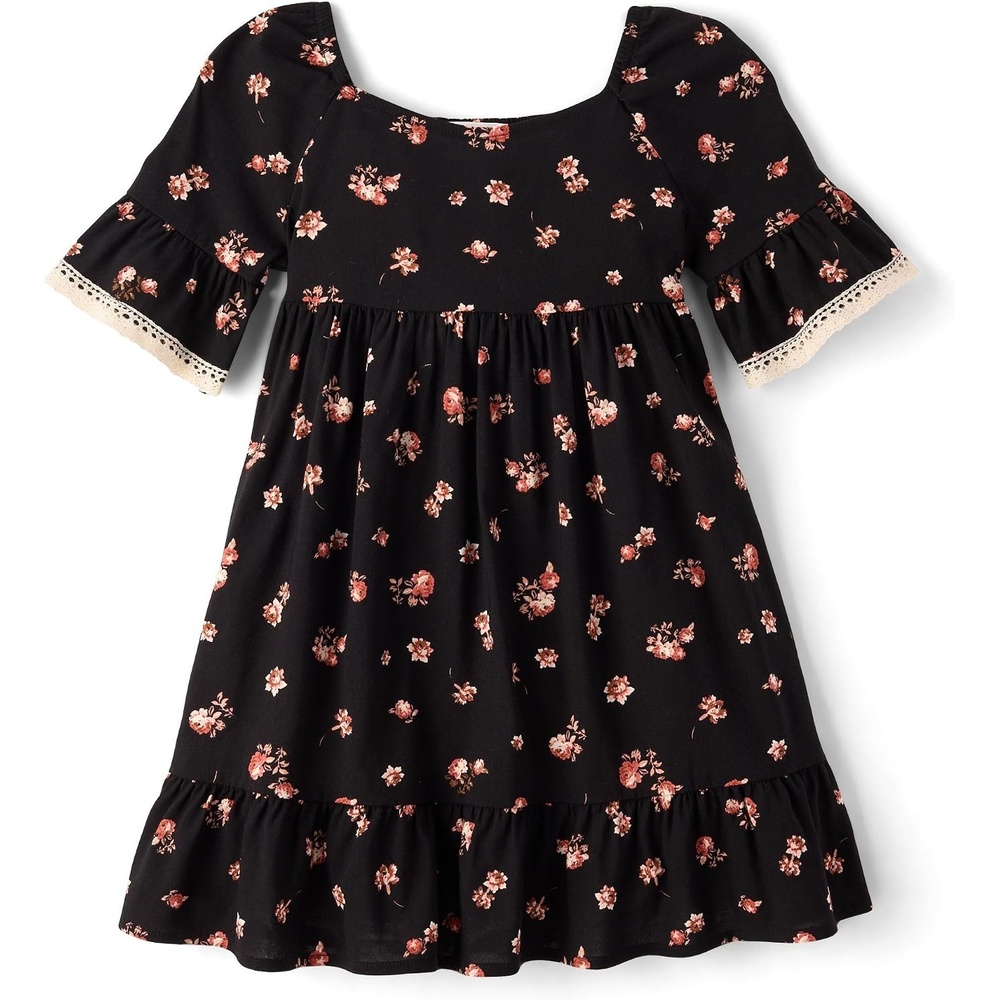 image:imageThe Childrens Place Girls Long Sleeve Bell Sleeve DressesBlack Floral