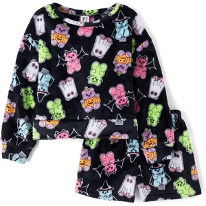 The Children’s Place Girls’ Long Sleeve and Shorts,2-piece Pajama Sets(Candy Bears)