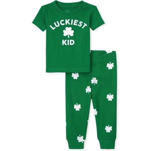 The Children’s Place Unisex-Baby, Toddler and Kids Short Sleeve Top and Pants Pajama Set(St. Patrick’s Day Luck)