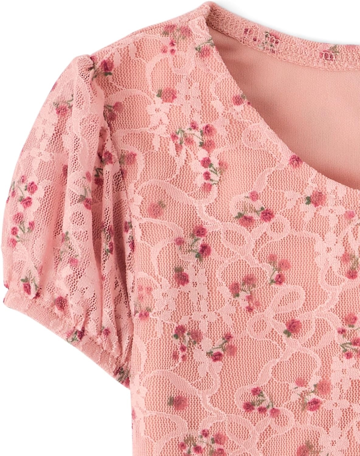 image:imageThe Childrens Place Girls Short Sleeve Lace Hem TopsPink Melon Lace