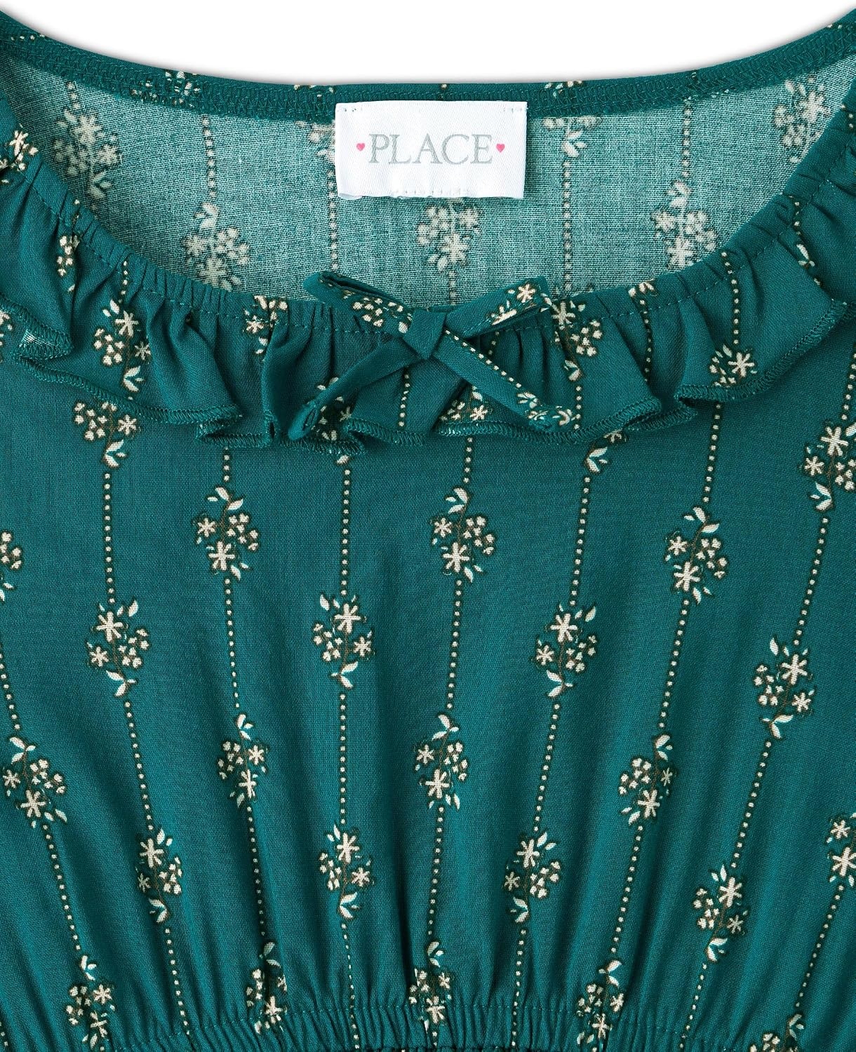 image:imageThe Childrens Place Girls Long Sleeve Ruffle TopJaded Teal Floral