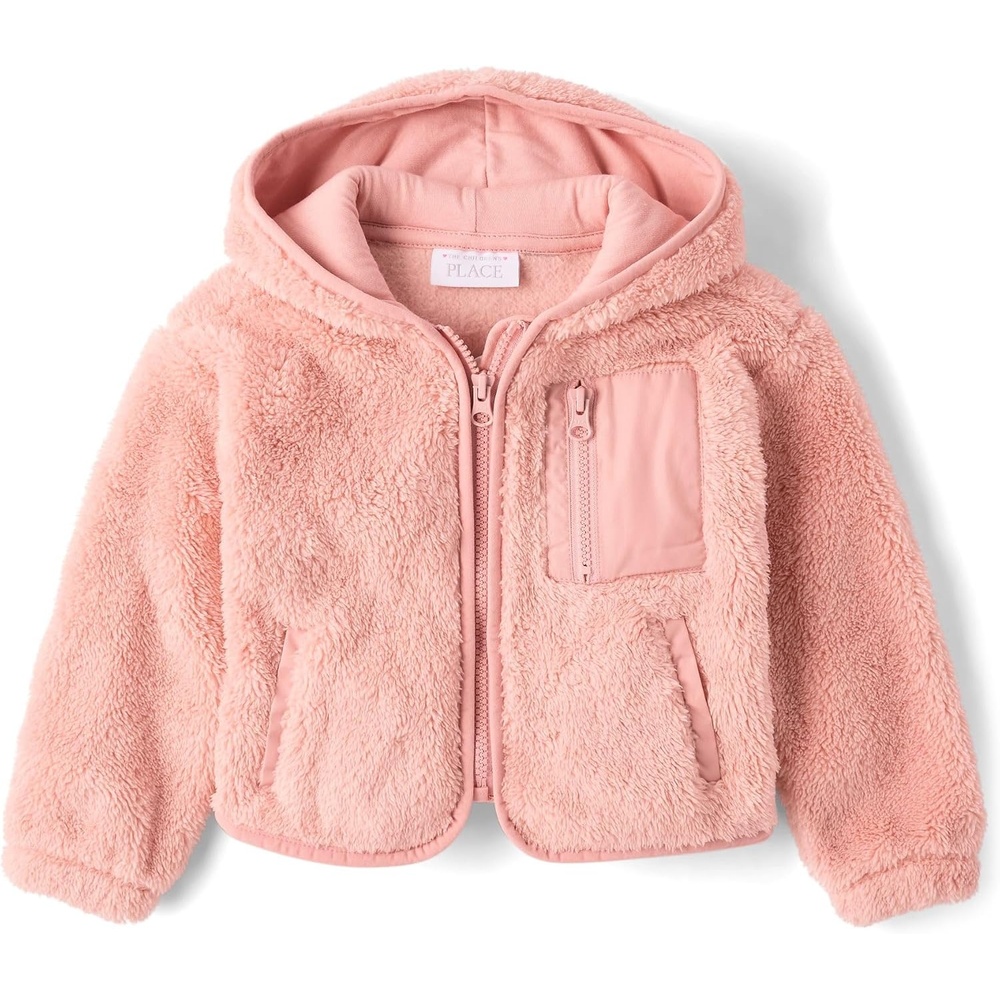 image:imageThe Childrens Place Baby Girls And Toddler Long Sleeve Sherpa Zipup HoodiePink Melon