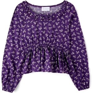 The Children’s Place Girls’ Long Sleeve Ruffle Top(Iris Ink Floral)
