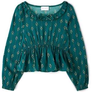 The Children’s Place Girls’ Long Sleeve Ruffle Top(Jaded Teal Floral)