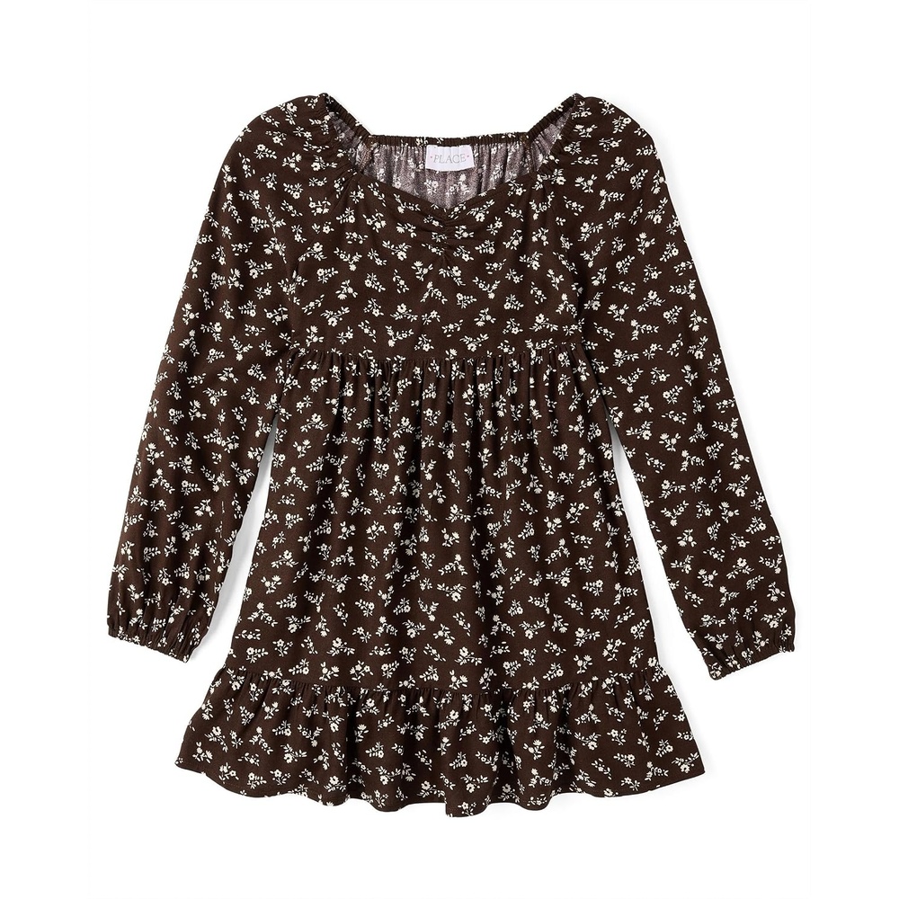 image:imageThe Childrens Place Girls Long Sleeve Ruffle DressFudge Floral
