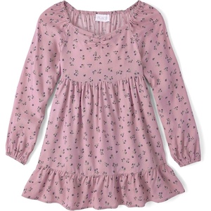 The Children’s Place Girls’ Long Sleeve Ruffle Dress(Antique Rose)