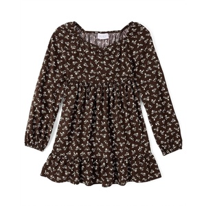 The Children’s Place Girls’ Long Sleeve Ruffle Dress(Fudge Floral)