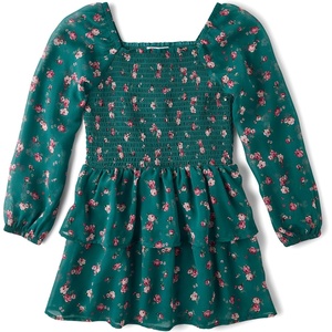 The Children’s Place Girls’ and Toddler Long Sleeve Chiffon Dresses(Jaded Teal Floral)