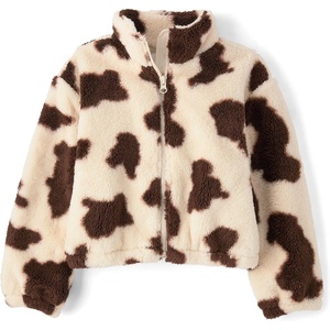 The Children’s Place Girls’ Long Sleeve Print Sherpa Zip Front(Frappe Cow)
