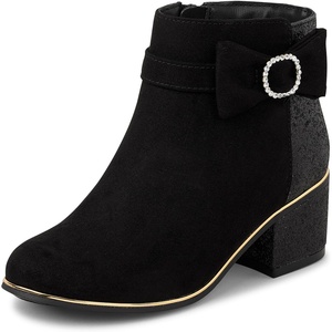 The Children’s Place Girls’ Low Heel Ankle Boot(Black Glitter Bow)