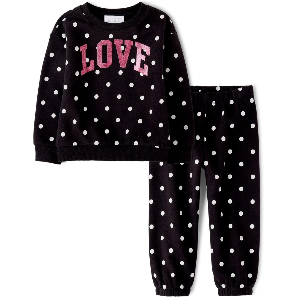 image:imageThe Childrens Place Baby Girls And Toddler Active Long Sleeve Premium Fleece Sweatshirt and Pants 2piece Outfit SetBlack Polka Dots