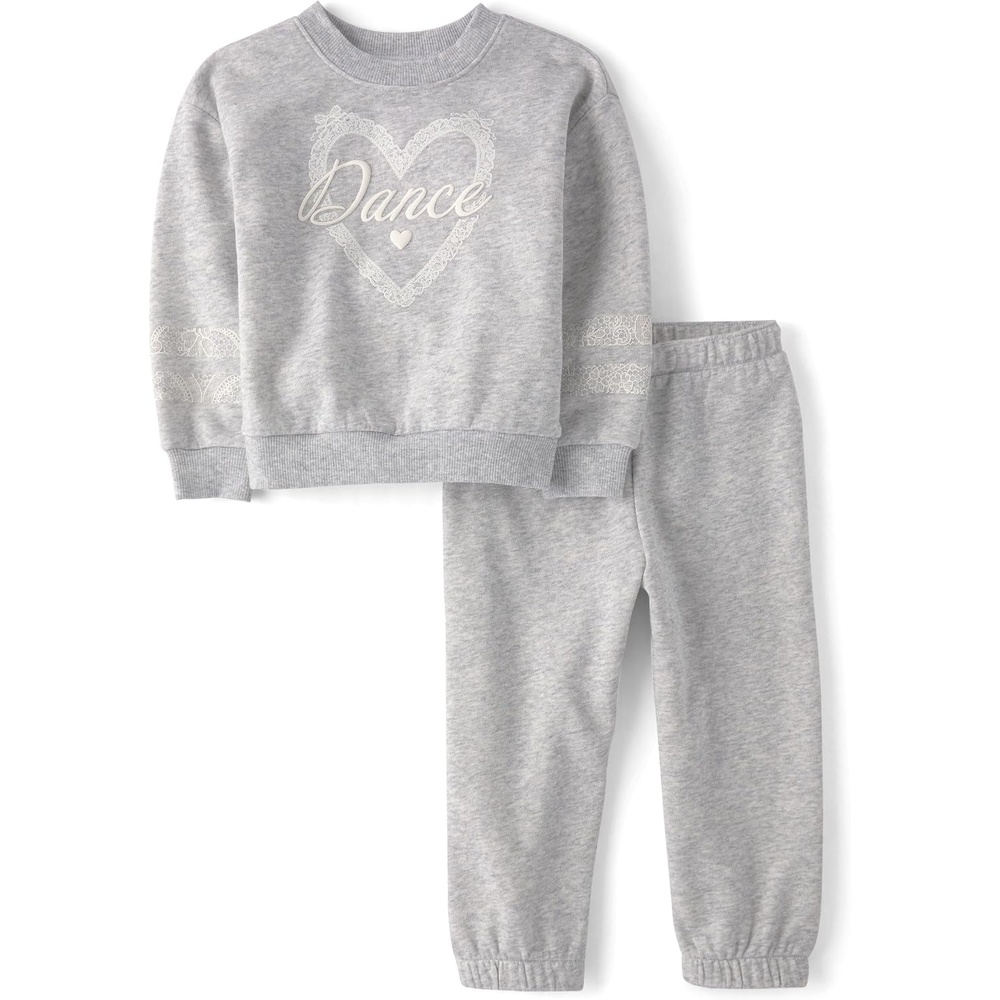 image:imageThe Childrens Place Baby Girls And Toddler Long Sleeve Active Shirt and Pant 2 Piece OutfitGrey Lace