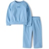 The Children’s Place Baby Girls’ And Toddler Active Long Sleeve Premium Fleece Sweatshirt and Pants, 2-piece Outfit Set(Pearl Blue Crochet)