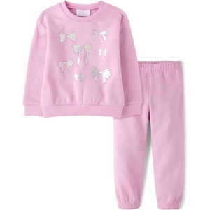 The Children’s Place Baby Girls’ And Toddler Active Long Sleeve Premium Fleece Sweatshirt and Pants, 2-piece Outfit Set(Lilac Bows)