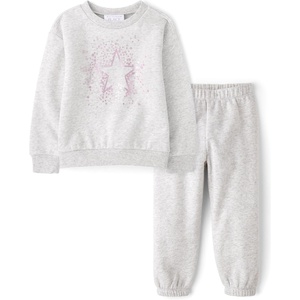 The Children’s Place Baby Girls’ And Toddler Active Long Sleeve Premium Fleece Sweatshirt and Pants, 2-piece Outfit Set(Lunar Starburst)