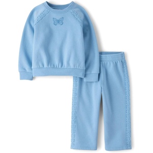 The Children’s Place Baby Girls’ And Toddler Active Long Sleeve Premium Fleece Sweatshirt and Pants, 2-piece Outfit Set(Pearl Blue Crochet)