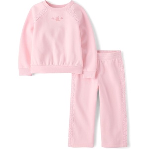 The Children’s Place Baby Girls’ And Toddler Active Long Sleeve Premium Fleece Sweatshirt and Pants, 2-piece Outfit Set(Rose Mist Crochet)