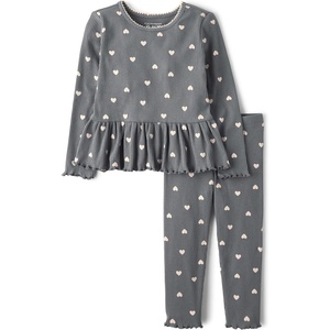 The Children’s Place Baby Girls’ And Toddler Long Sleeve Active Shirt and Pant, 2 Piece Outfit(Chalkboard)