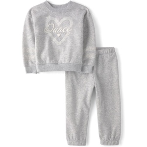 The Children’s Place Baby Girls’ And Toddler Long Sleeve Active Shirt and Pant, 2 Piece Outfit(Grey Lace)