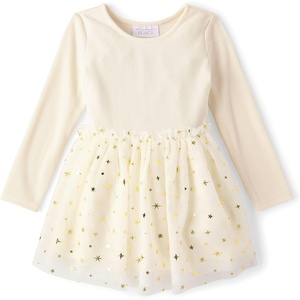The Children’s Place Baby Girls’ Heart Mesh Tutu Dress(Ivory Sparkle)