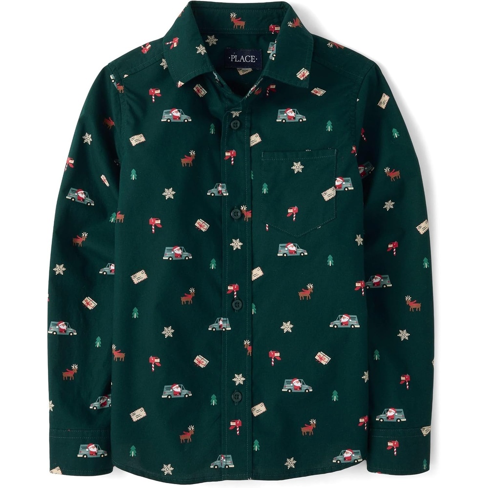 image:imageThe Childrens Place Boys Long Sleeve Button Down ShirtsFestive Green