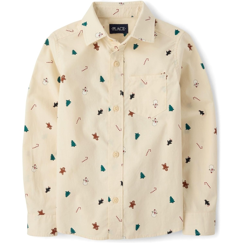 image:imageThe Childrens Place Boys Long Sleeve Button Down ShirtsFestive Hay Stack