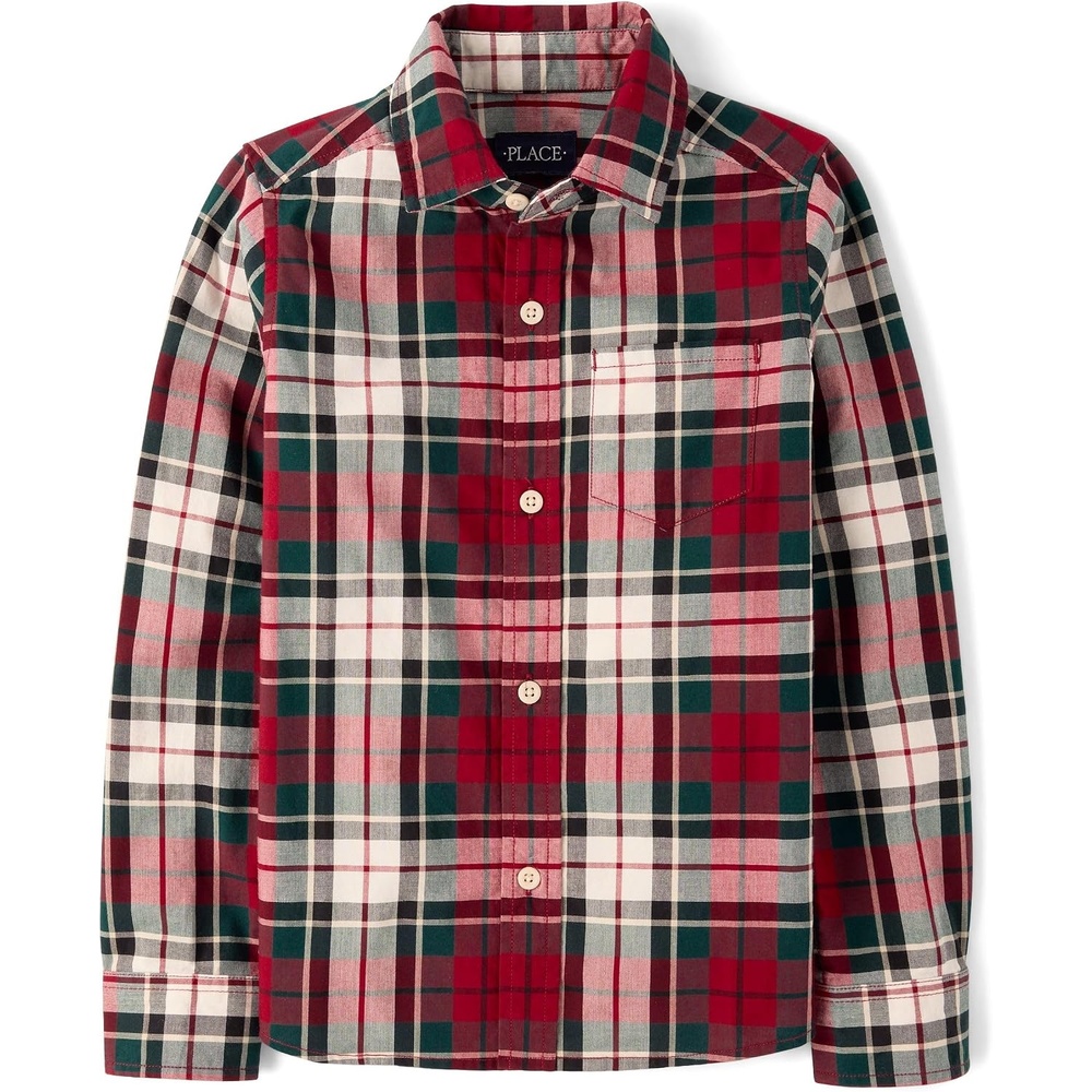 image:imageThe Childrens Place Boys Long Sleeve Button Down ShirtsIvory Plaid