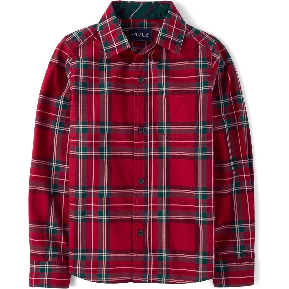 image:imageThe Childrens Place Boys Long Sleeve Button Down ShirtsRed Ochre Plaid