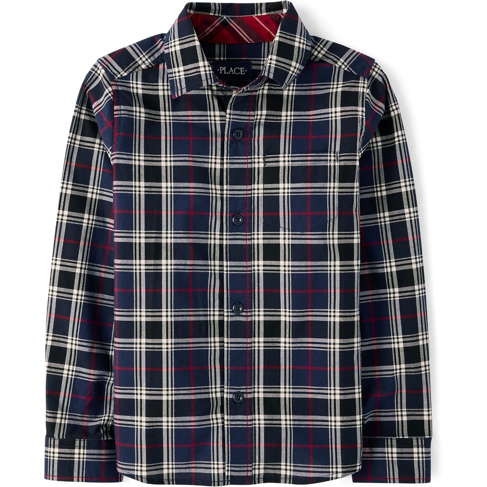 image:imageThe Childrens Place Boys Long Sleeve Button Down ShirtsTidal Plaid