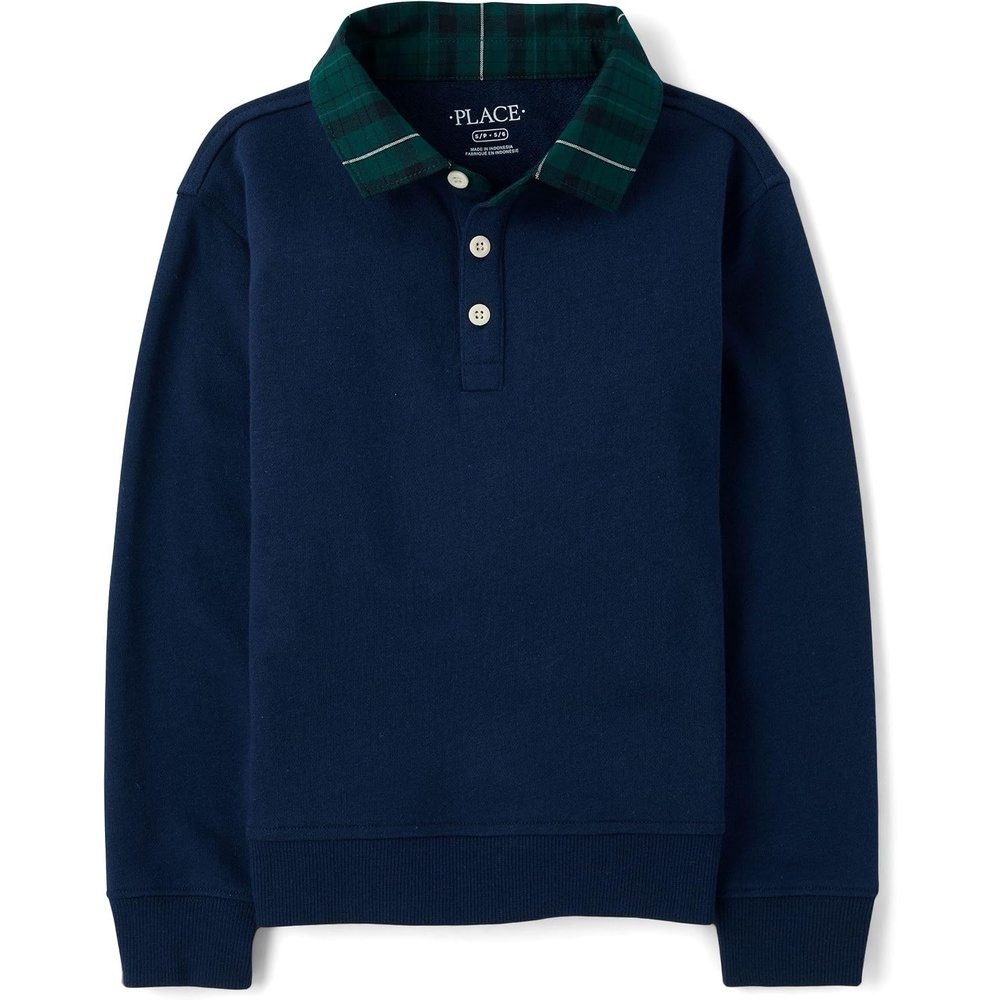 image:imageThe Childrens Place Boys Long Sleeve Rugby PoloTidal Plaid