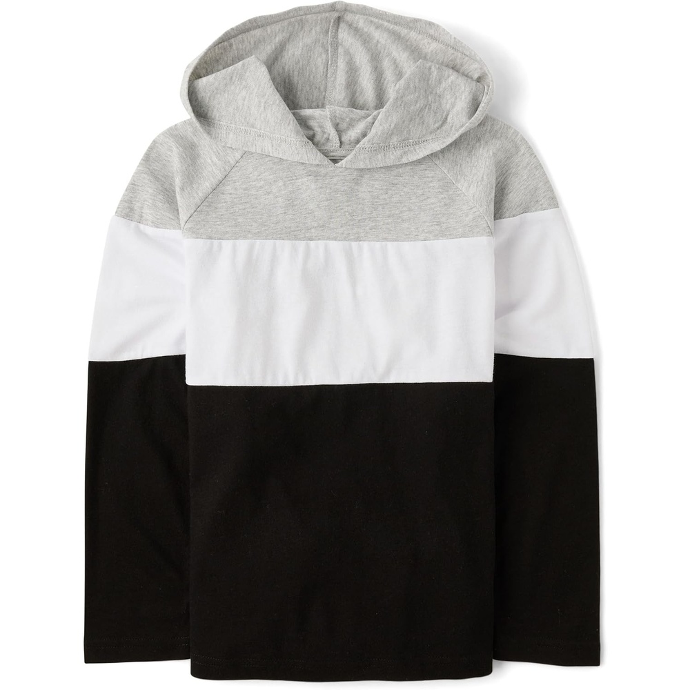 image:imageThe Childrens Place Boys Long Sleeve Shirt With HoodBlack Colorblock
