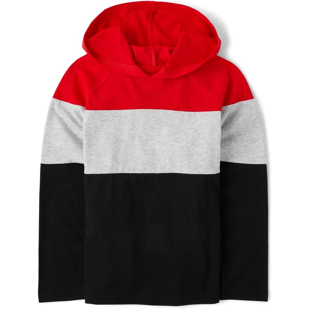 image:imageThe Childrens Place Boys Long Sleeve Shirt With HoodRed Colorblock