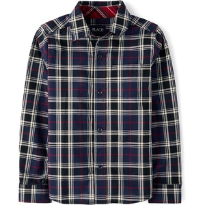 The Children’s Place Boys’ Long Sleeve Button Down Shirts(Tidal Plaid)