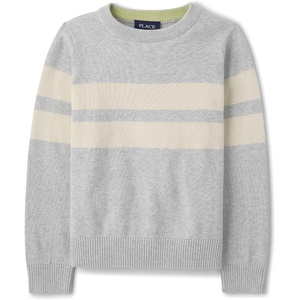 The Children’s Place Boys’ Long Sleeve Crew Neck Pullover Sweater(Heather Mist)