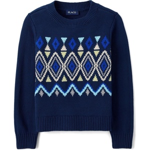 The Children’s Place Boys’ Long Sleeve Crew Neck Pullover Sweater(Tidal Fairisle)