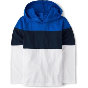 The Children’s Place Boys’ Long Sleeve Shirt With Hood(Blue Colorblock)