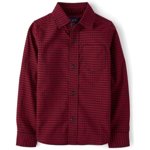 The Children’s Place,Boys,Long Sleeve Oxford Button Down Shirt,Red Ochre Checkered,XX-Large